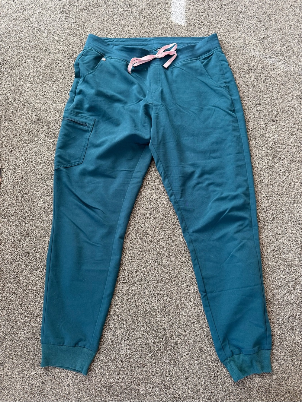Figs Caribbean Blue Joggers Zamora with Pink Drawstring